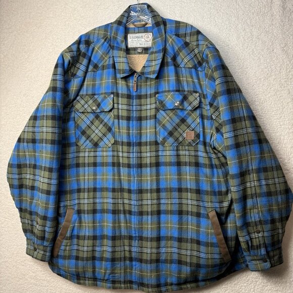 Legendary Whitetails Men's 4XT Blue Green Plaid Lined Flannel Shirt Jacket - Picture 2 of 10